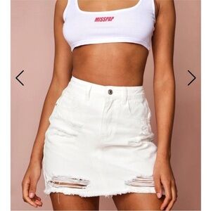 Pacsun White Denim‎ Ripped Distressed Jean Skirt Sz 23 NWT